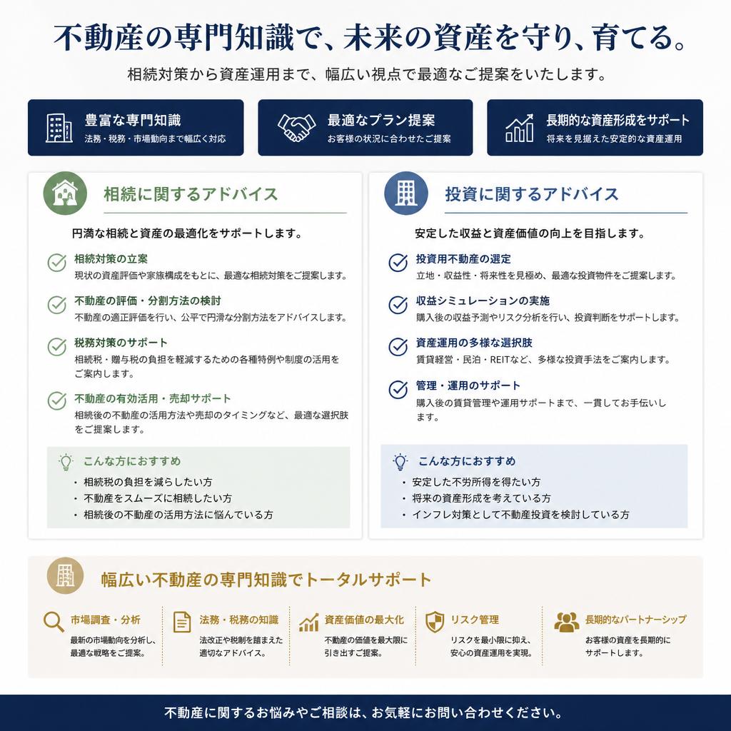 相続や投資に関する相談も可能